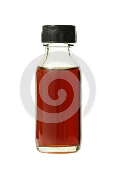 Medical bottle with brown liquid