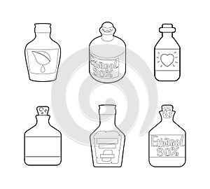 Medical bottle icon set, outline style