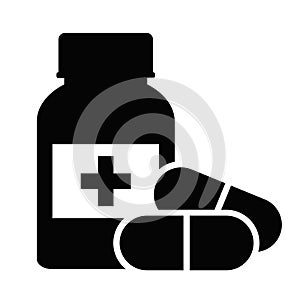 Medical bottle and pills vector icon