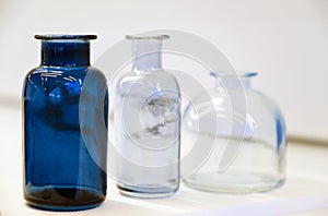 Medical bottles for chemistry. Laboratory glassware for the pharmaceutical industry