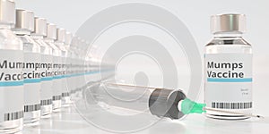 Medical bottles with mumps vaccine and syringe, 3D rendering