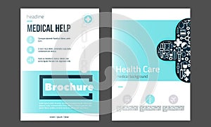 Medical Brochure Cover Template in blue color. Flyer with inline medicine icons, Modern clean Infographic Concept for