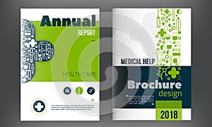 Medical Brochure Cover Template in blue color. Flyer with inline medicine icons, Modern clean Infographic Concept for