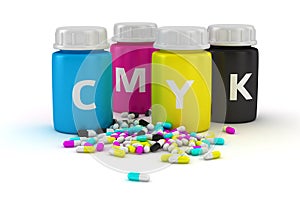 Medical capsules of CMYK colors