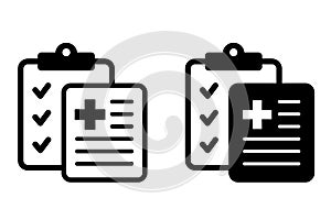 Medical card icon. Medical insurance sign. Medical record. Medical diagnosis. Health care diagnosis clipboard icon.