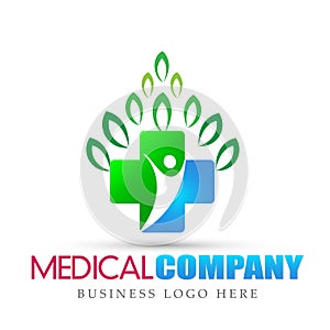 Medical care family tree leaves logo icon on white background