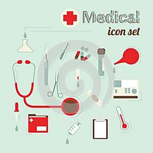 Medical care and health flat design icon set.