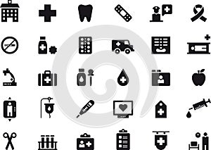 Medical care and hospital icon set