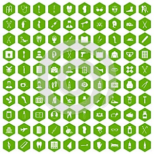 100 medical care icons hexagon green