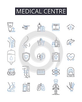 Medical centre line icons collection. Telecommuting, Virtual, Work-at-home, Remote, Online, Digital, Distance vector and