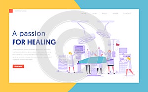 Medical Character Performing Surgery Operation Concept Landing Page. People Team in Modern Operating Room with New Equipment