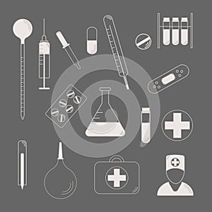 Medical Character Set. lat design style. Medical symbols silhouette