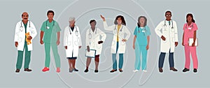 Medical Characters. African American Medics. Doctors and nurses portraits, team of doctors concept, medical office or