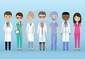 Medical characters. Doctors and nurses in flat design. Vector il