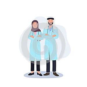 Medical Characters. Middle Eastern Medics. Arab doctors, team of doctors concept. Muslim people vector illustration