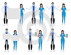 Medical characters set vector concept design. Covid-19 doctor and nurse front liners character