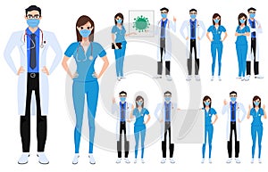 Medical characters set vector concept design. Covid-19 doctor and nurse character in corona virus outbreak photo