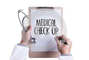 MEDICAL CHECK UP Doctor checking patient arterial blood pressur