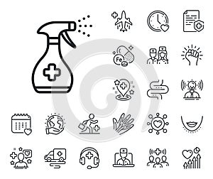 Medical cleaning line icon. Antiseptic spray sign. Online doctor, patient and medicine. Vector