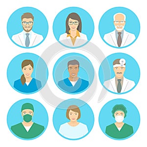 Medical clinic staff flat avatars