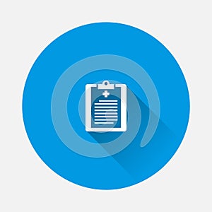 Medical clipboard icon vector icon on blue background. Flat image with long shadow. Layers grouped for easy editing illustration.