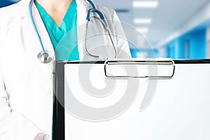 Medical clipboard for recording diagnoses, case histories, health care and medicine background mockup