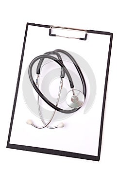 Medical clipboard and stethoscope