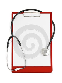 Medical clipboard and stethoscope