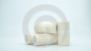 Medical cohesive elastic bandage on white background