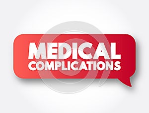 Medical complications - unfavorable result of a disease, health condition, or treatment, text message bubble concept for