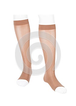 Medical Compression Stockings for varicose veins and venouse therapy. Compression Hosiery.  Sock for sports isolated on white back