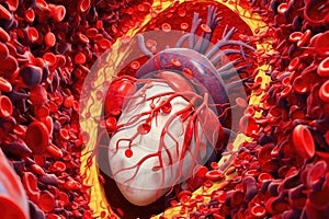 Medical Concept: Heart and Blood Cells - Generative AI