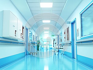 Medical concept. Hospital corridor with rooms. 3d illustration