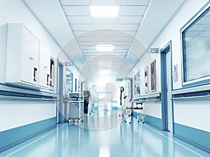 Medical concept. Hospital corridor with rooms. 3d illustration