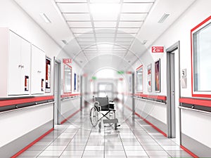 Medical concept. Hospital corridor with rooms. 3d illustration