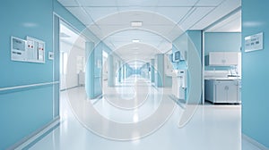 Medical concept. Hospital corridor with rooms