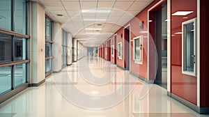 Medical concept. Hospital corridor with rooms