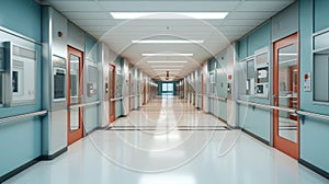 Medical concept. Hospital corridor with rooms