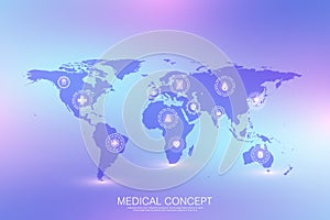 Medical concept Internet of Things IoT and pharmaceutical products background. World trade in pharmaceutical