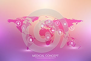 Medical concept Internet of Things IoT and pharmaceutical products background. World trade in pharmaceutical