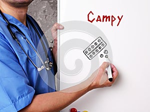 Medical concept meaning Campy  with sign on the sheet photo