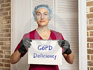 Medical concept meaning G6PD Deficiency with sign on the page