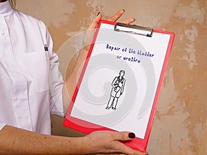 Medical concept about Repair of the bladder or urethra with inscription on the sheet