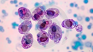 Medical concept of schistocytes in blood smear, indicating hemolytic syndromes and dic