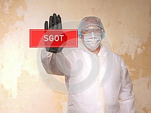 Medical concept about SGOT Serum Glutamic Oxaloacetic Transaminase with phrase on the page