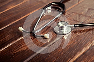 Medical concept. Stethoscope on a table.