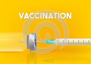 Medical concept Vaccination, vaccine vial dose flu shot drug needle syringe On background Vector medical illustration
