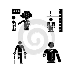 Medical condition black glyph icons set on white space