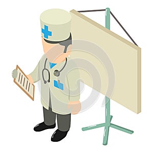 Medical conference icon isometric vector. Speech man doctor near magnetic board