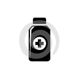 Medical Container, Pill Jar, Medicine Bottle. Flat Vector Icon illustration. Simple black symbol on white background. Medical